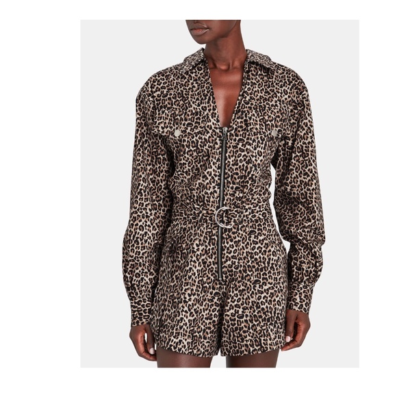 $445 Marissa Webb Masie Lightweight Canvas Print Rumper Jumper in Leopard Print - Picture 1 of 5